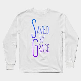 Saved by Grace  in Blue Long Sleeve T-Shirt